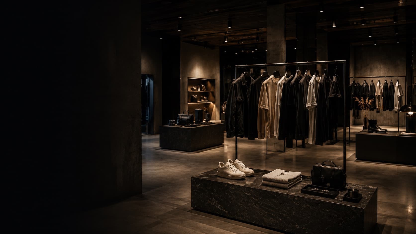 Interior de la tienda, con piezas en exhibición